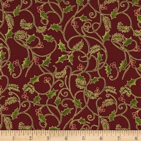 red gold metallic holly fabric by the yard|Stof Christmas .